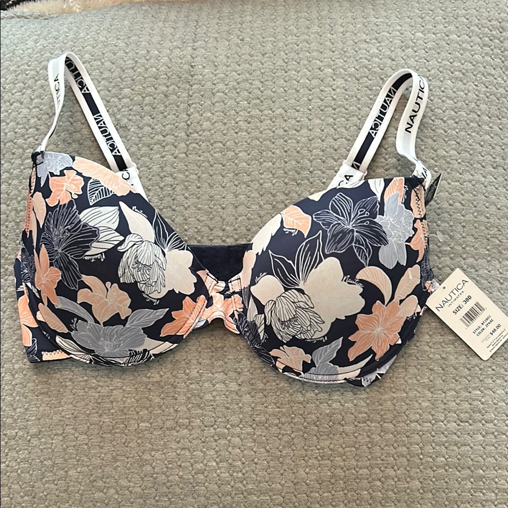 Nautica Women's Navy and Peach Floral TShirt Bra